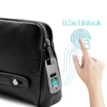 Fingerprint Lock Genuine Leather Finger Unlock Underarm Strap Bag Men Envelope Bag Clutch Handbag for Man