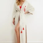  Cosy red fish embroidered belted  Kimono