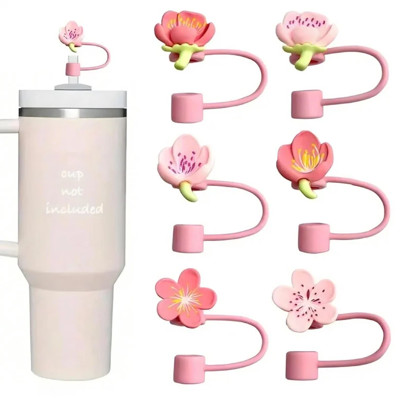 ٦ قطع كفر ورود شطاف ستانلي6-Piece Stanley Straw Covers with Floral Design