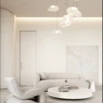 كنب صاله نصف دائري مع كرسي تصميم ايطالي مغطى بقماش بوكليه