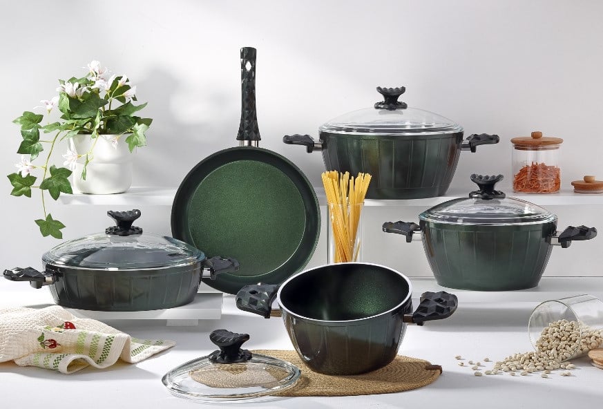 AVCI HOME MAKER FARAH 9PCS GREEN CERAMIC COATING COOKWARE SET