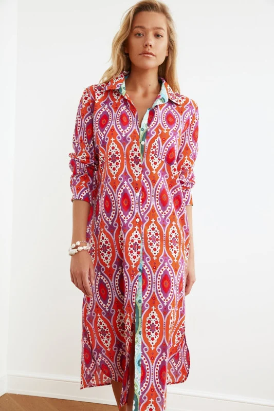 Orange Ethnic Printed Long Voile Kimono