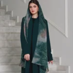 Forest Green Abaya with Artistic Scarf