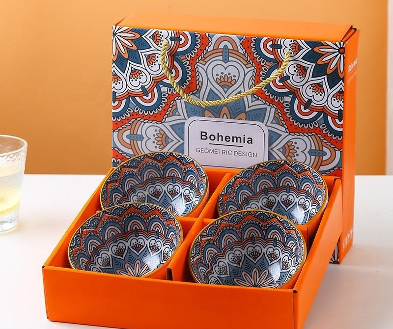 Bohemian Mandala Style Ceramic bowl set- Set of 4