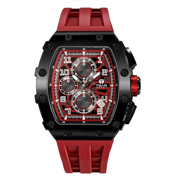 Quartz Waterproof Watch Black/Red