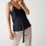 Be Cosy PJ satin set in black and pink