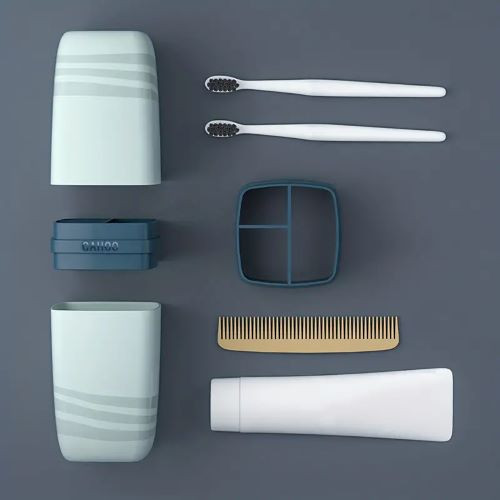 Compact Travel Toothbrush & Mouthwash Cup Set