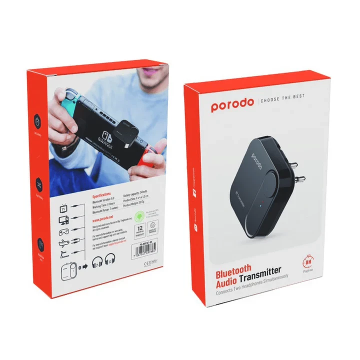 Porodo Wireless Bluetooth Audio Transmitter with Dual 3.5mm Jacks
