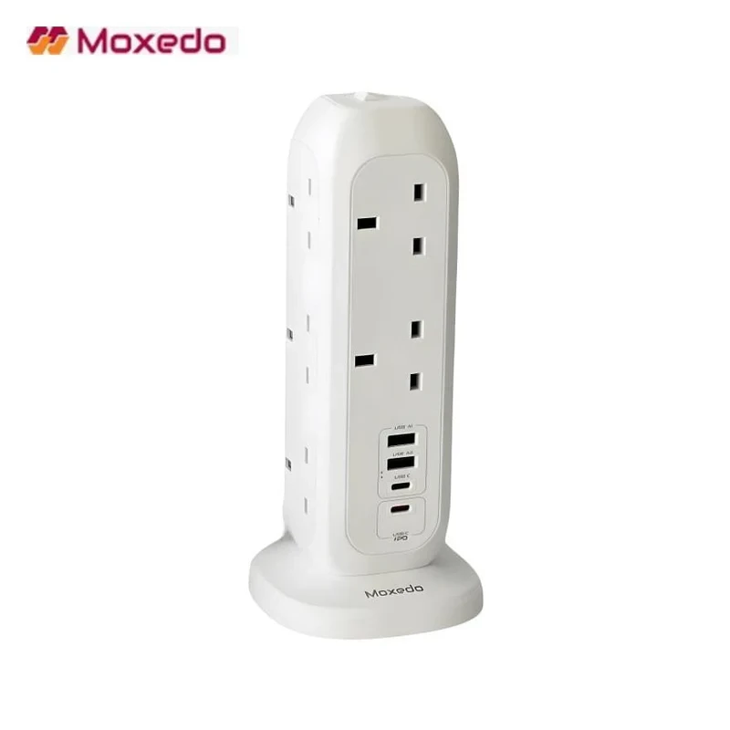 MOXEDO Smart-Hub Tower Power Strip, Surge Protector, 11 Socket, 2 Type-C, 2 USB Ports
