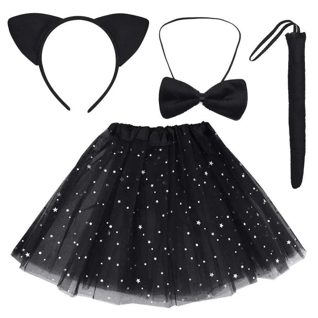 Black Cat Costume Set with Tutu Skirt,Tail ,Headband(2-5Years)