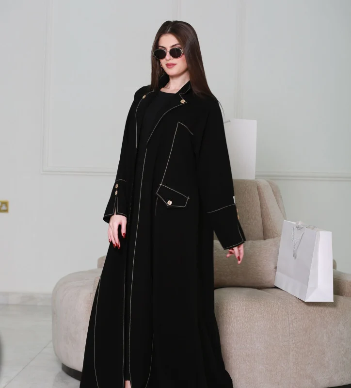 Chic Black Abaya with Statement Stitching