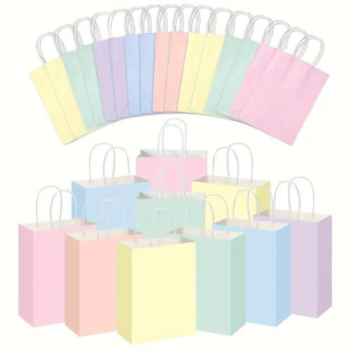 24 paper gift bags with handles-multi-use bags for parties, birthdays, school events, shopping in a variety of colors