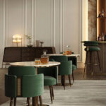 كرسي طعام خشب سولد طبيعي مع الخيزران بتصميم مميز مغطى بالقماش المقاوم للماء