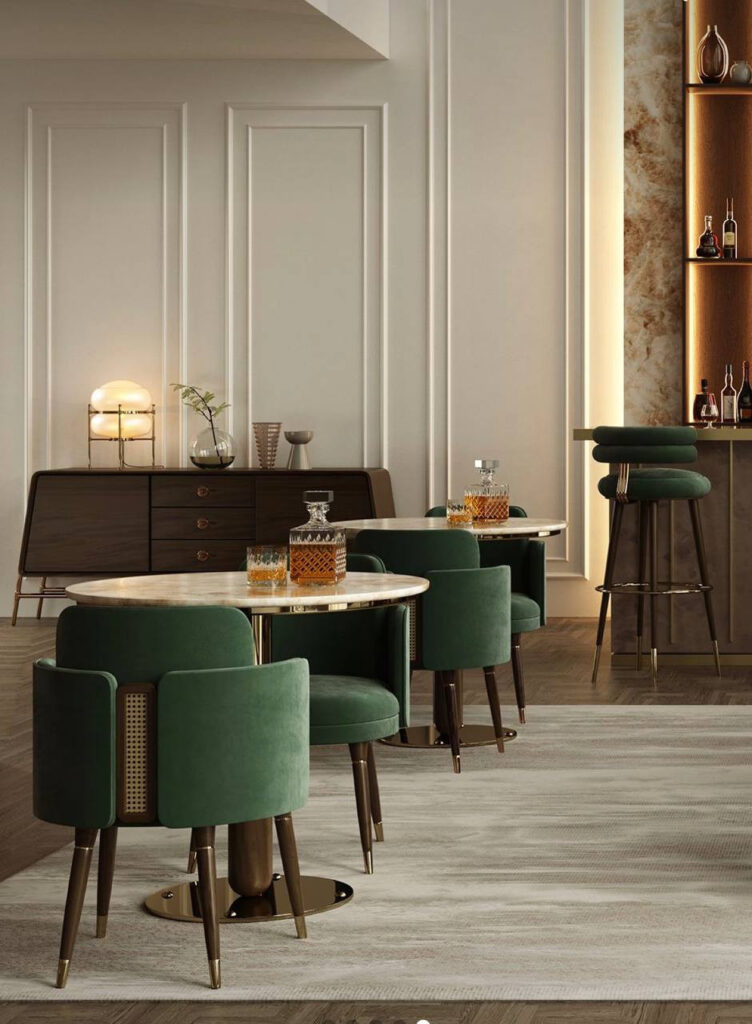 كرسي طعام خشب سولد طبيعي مع الخيزران بتصميم مميز مغطى بالقماش المقاوم للماء