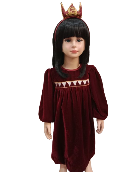 Kids maroon velvet  dress for National Day ( with patch logo)