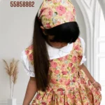 Kids dress set (Inner white dress/Floral apron/floral head scarf)