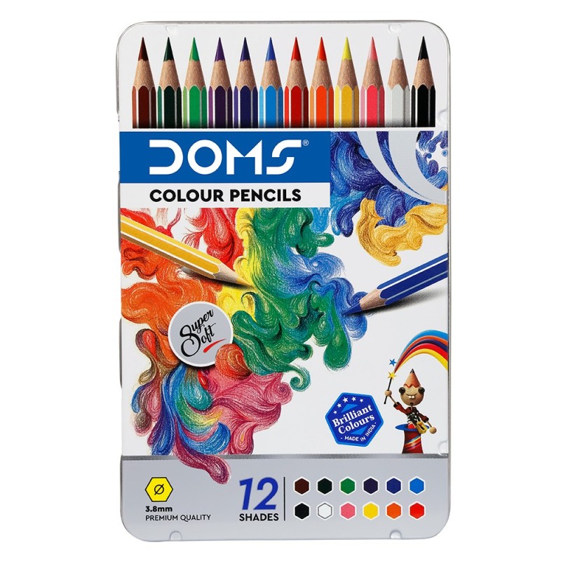 Doms Colour Pencils 12 Shades Flat Tin - 1Set