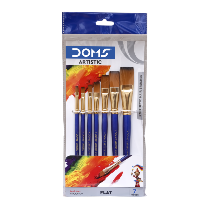 Doms Artistic Flat Synthetic Hair Brushes - 7 Pcs