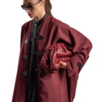 Abaya coat maroon with black leather strap