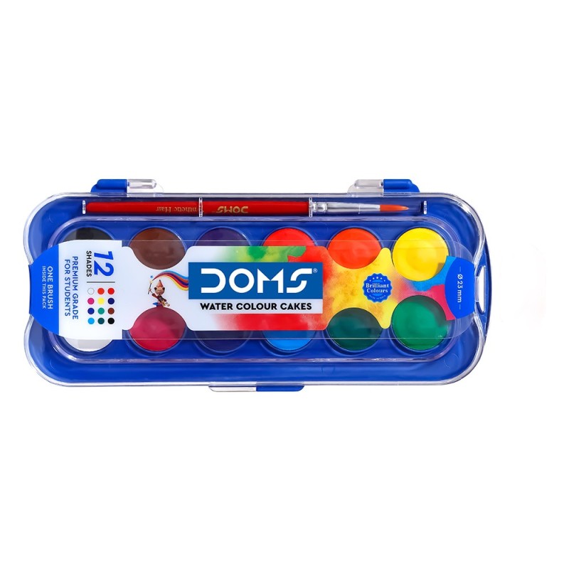 Doms aqua colour cakes 12 shades dia 23mm with brush