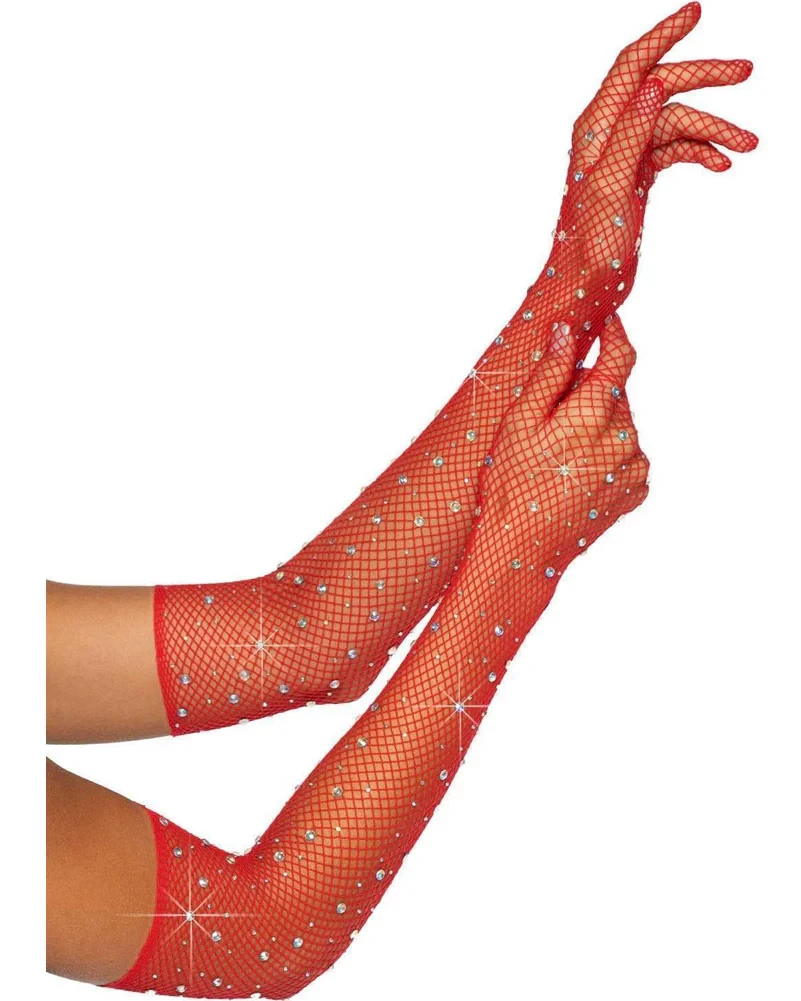 Rhinestone fishnet opera length - Red