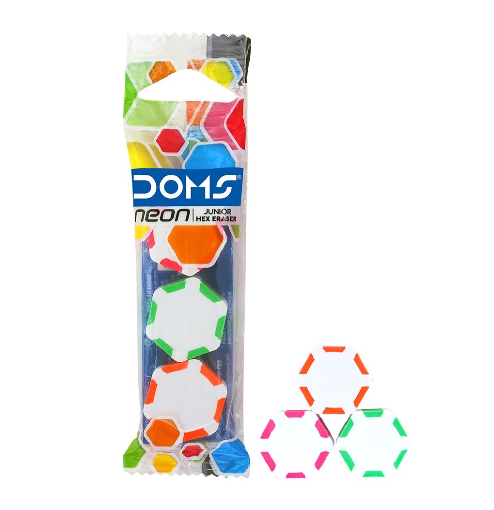 Doms Neon Hex Eraser 3Pc 1Pck
