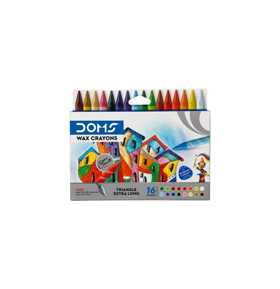 Doms Triangular Extra-Long Wax Crayons 16 Shades 1Pck