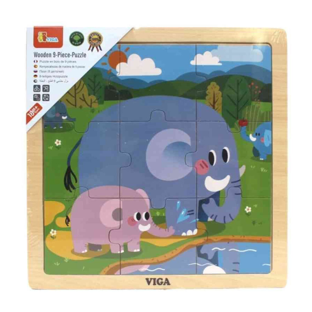 Viga Wooden 9-Piece-Puzzle - Elephant
