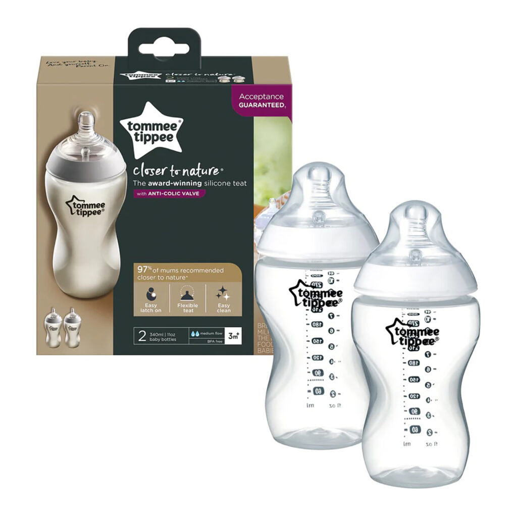 Tommee Tippee Closer To Nature Feeding Bottle, 340Ml X 2  - Clear