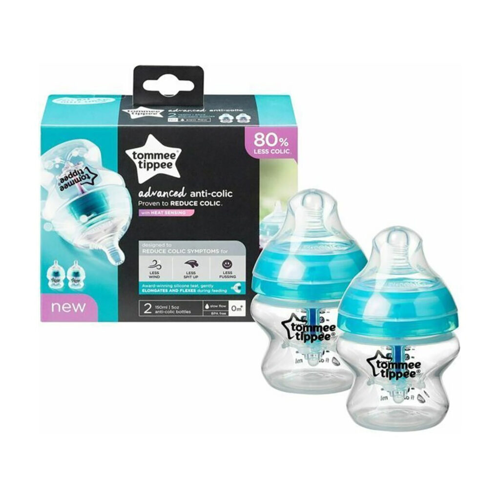 Tommee Tippee Advanced Anti-Colic Feeding Bottle, Slow Flow, 150Ml X2 - Blue