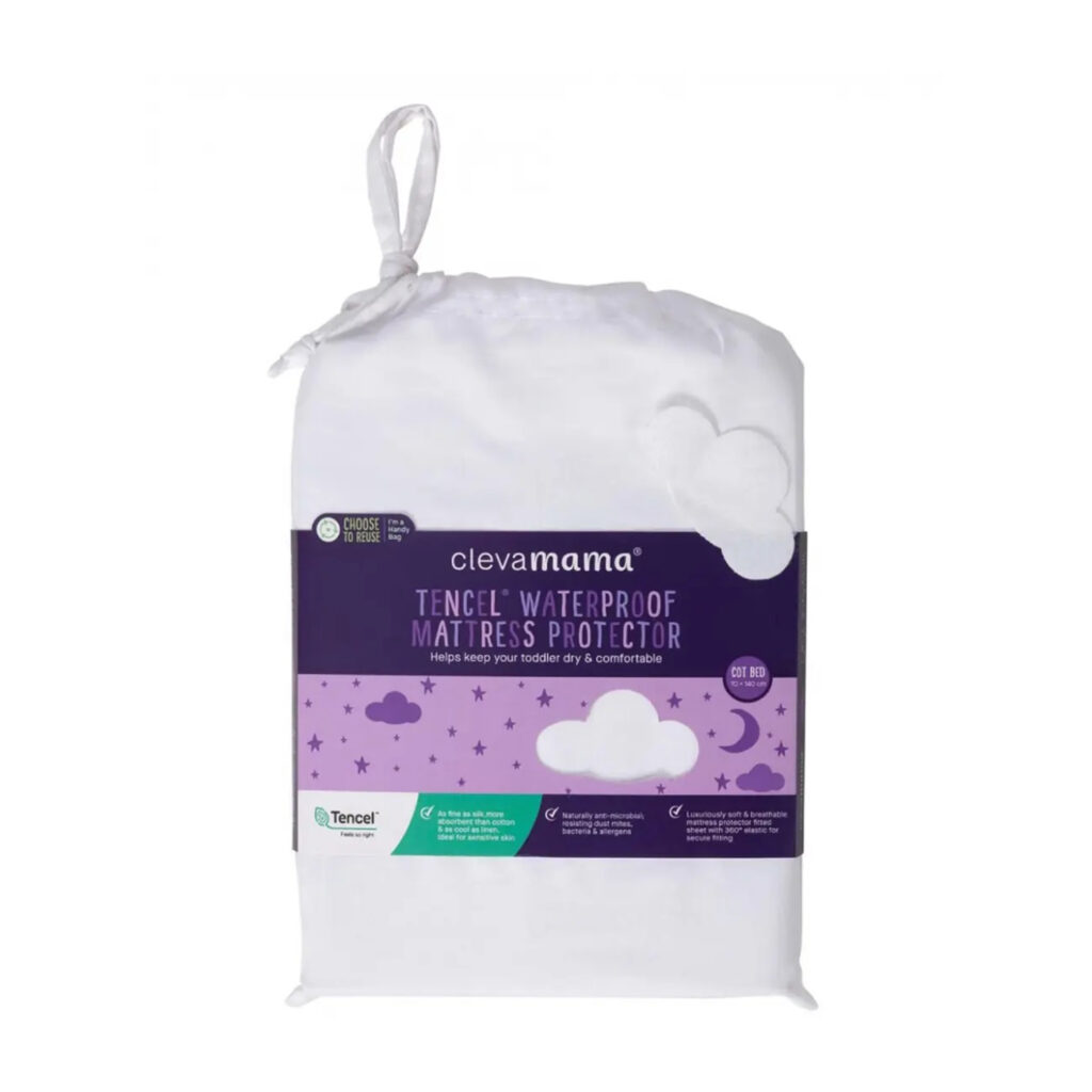 Clevamama Tencel Fitted Waterproof Mattress Prot Cot Bed 70 X 140 X 25 Cm
