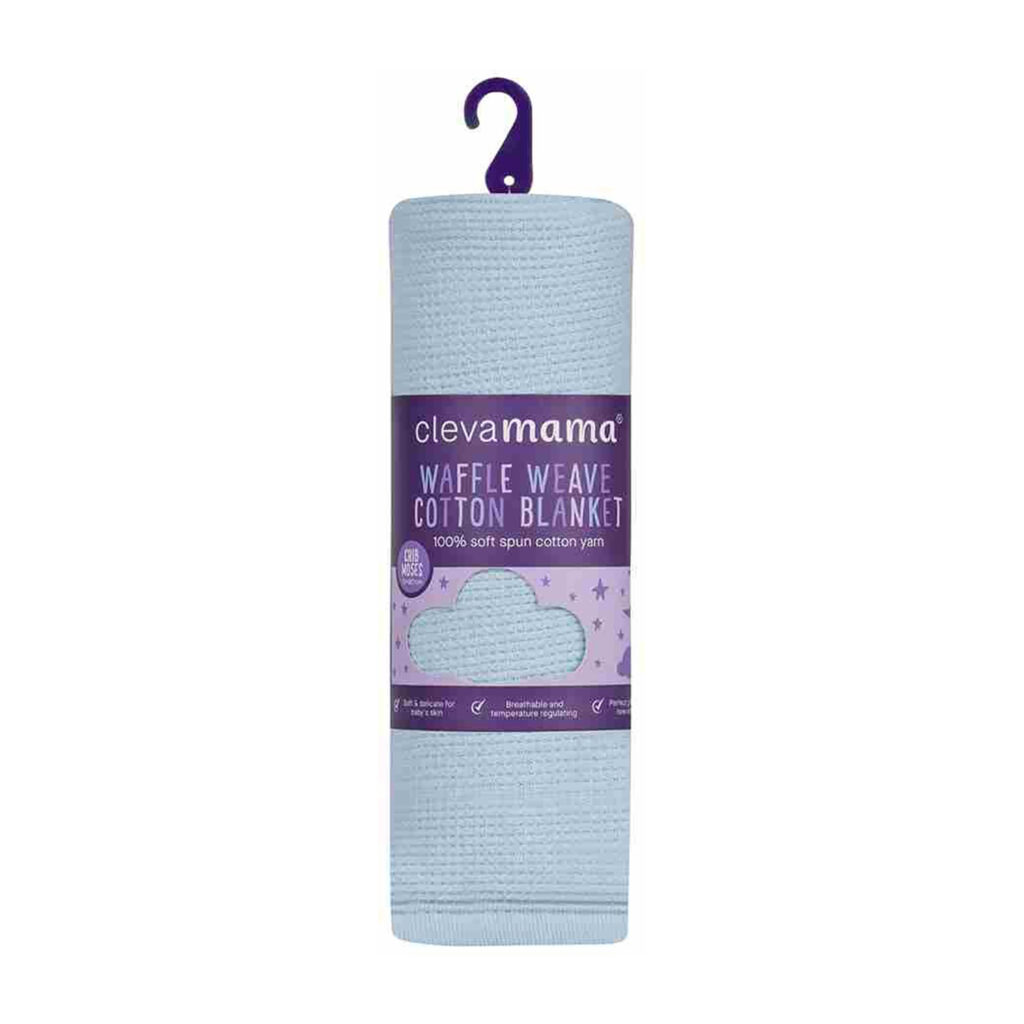 Clevamama Waffle Weave Cotton Blanket Crib/Moses Basket 70 X 90 Cm - Blue