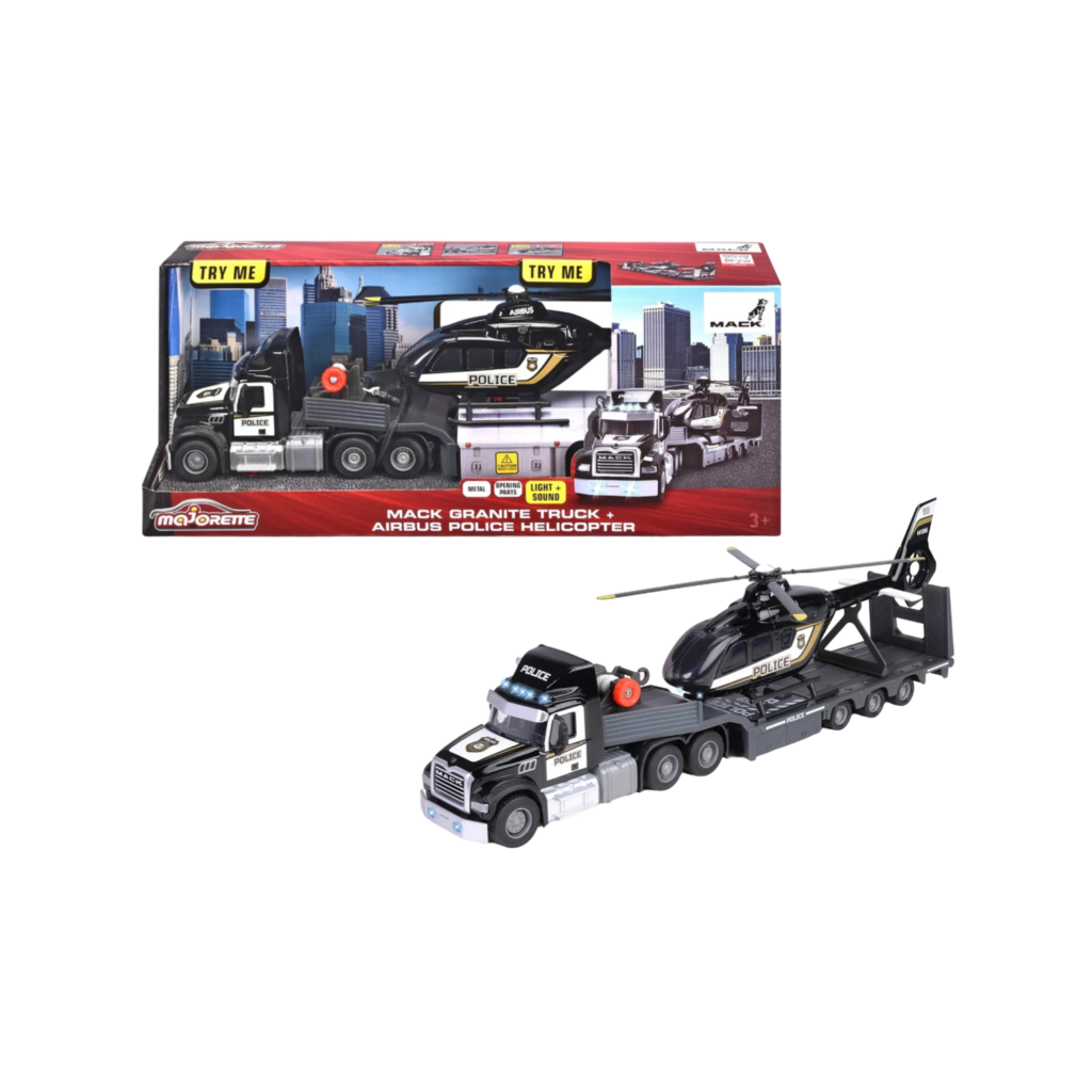 Majorette Mack Truck + Police Helicopter