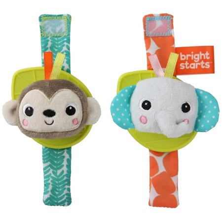 Bright Starts  Rattle & Teethe Wrist Pals Toy - Monkey & Elephant