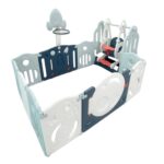 Little Toddlers Foldable Playpen 8 Simple Panel, 1 Game Panel, 1 Door, 1 Basketball Hoop, 1 Swing  -120Cm X 160Cm X 63Cm