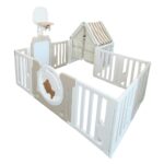 Little Toddlers Bear Moon Playpen (No Mat) With Drawing Board, Basketball Hoop, Small House Moon Light -120Cm X 180Cm X 64Cm