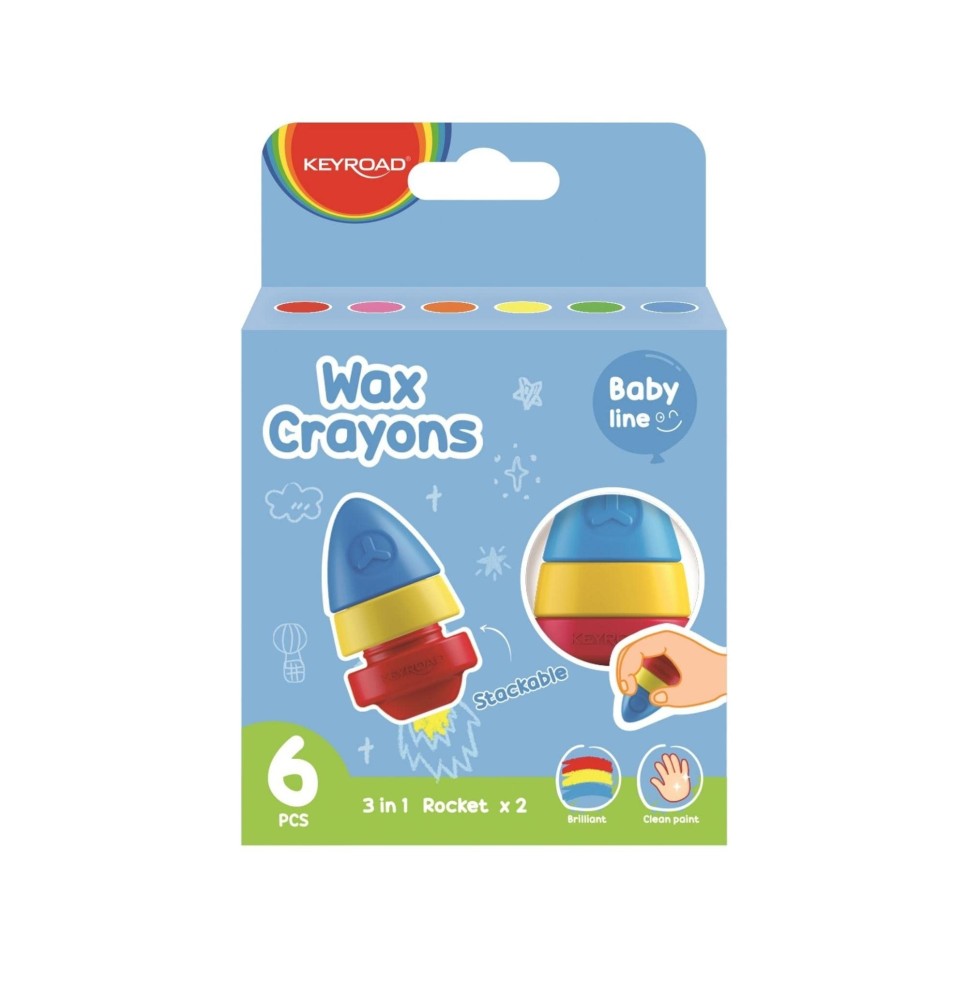 Keyroad 3IN1 Rocket Wax Crayons 6 Shades 1Pc
