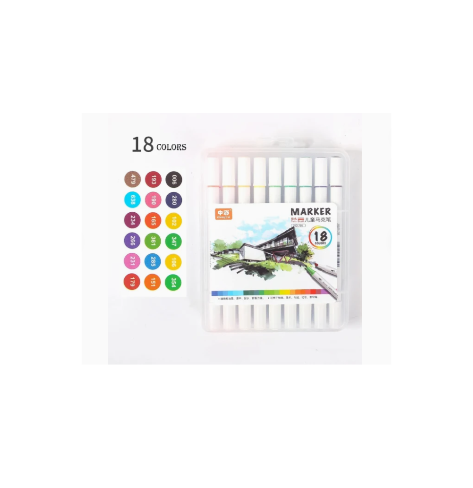 ZhonCai Twin Brush Marker 18Pc 1Box