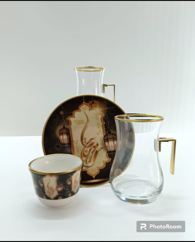 Tea and coffee cups and plate