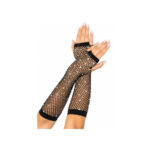 Rhinestone fishnet arm warmers - Black