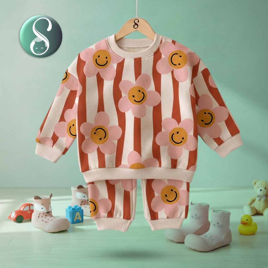 Baby Flower Striped Sweatshirt and Pants 2-piece Set
