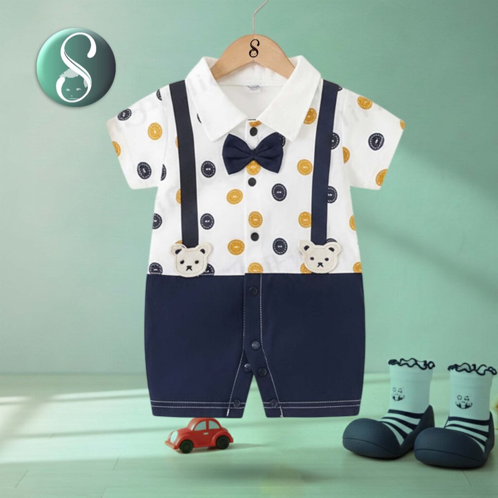 Baby Gentleman Fake Two Pieces Bear Romper Buttons