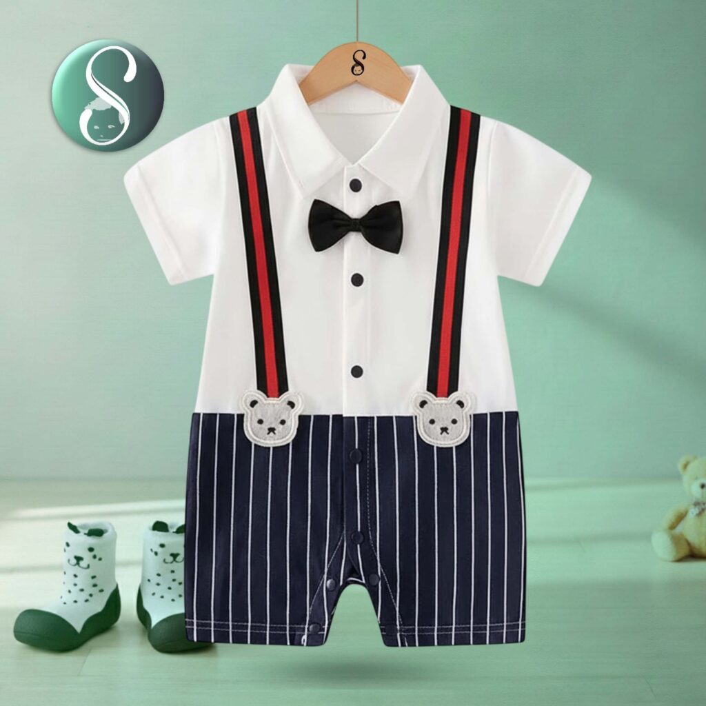 Baby Gentleman Fake Two Pieces Bear Romper Stripes