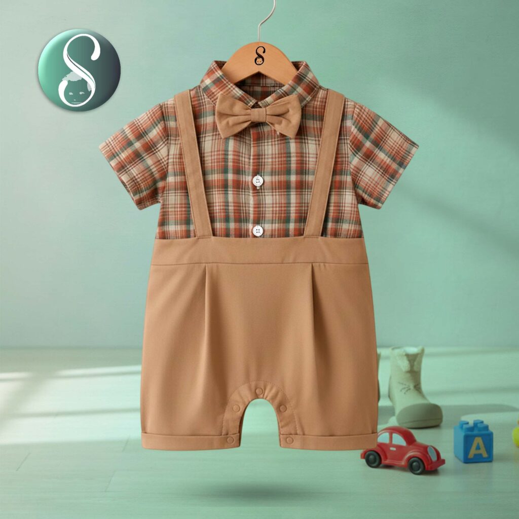 Baby Gentleman Plaid Khaki Romper