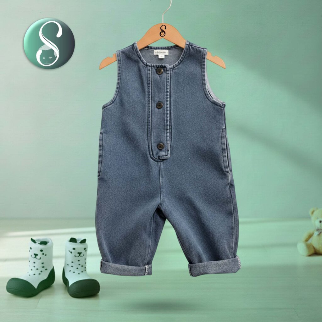 Baby Stripe Top Denim Romper 2-piece Set