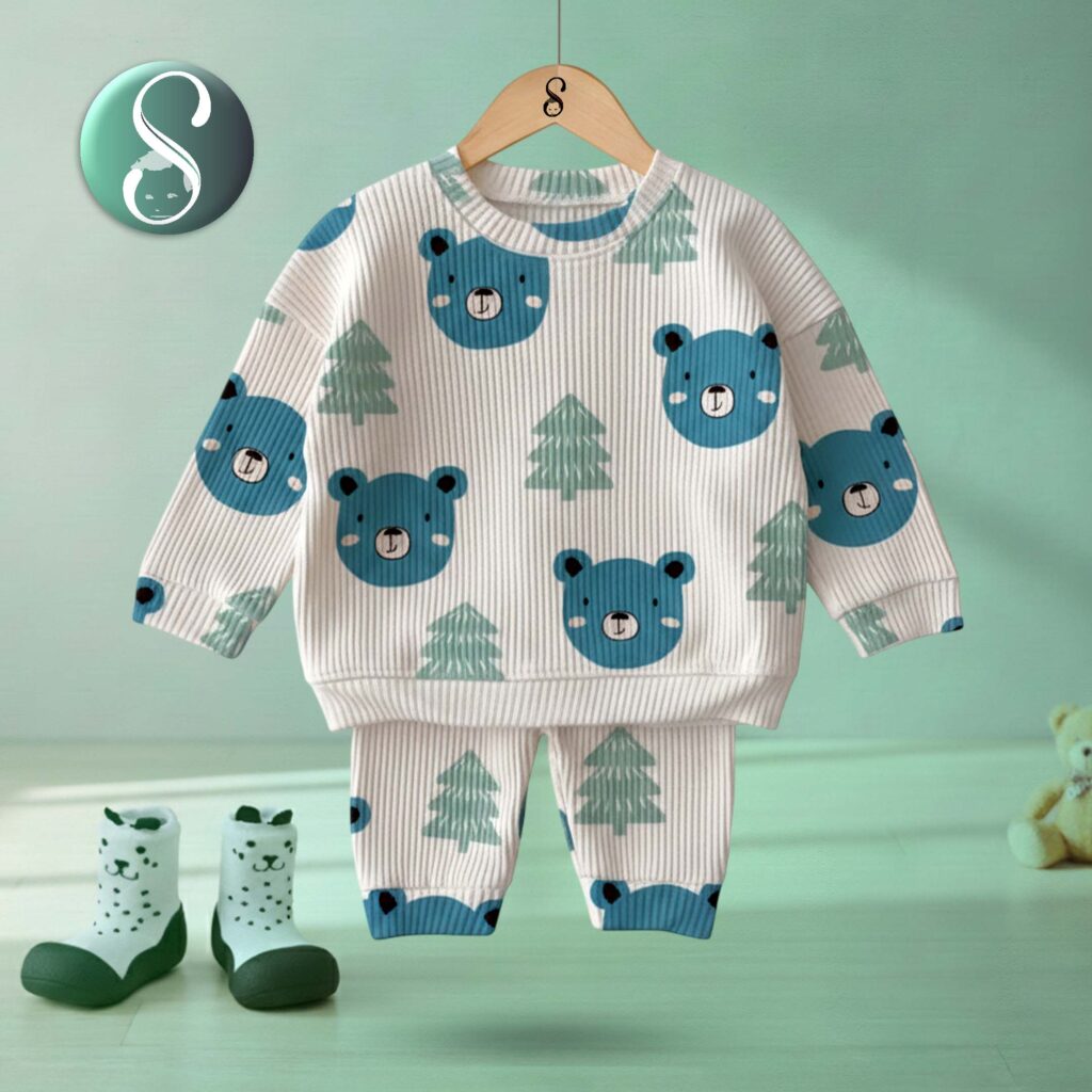 Baby Toddler Blue Bear Waffle 2-piece Set