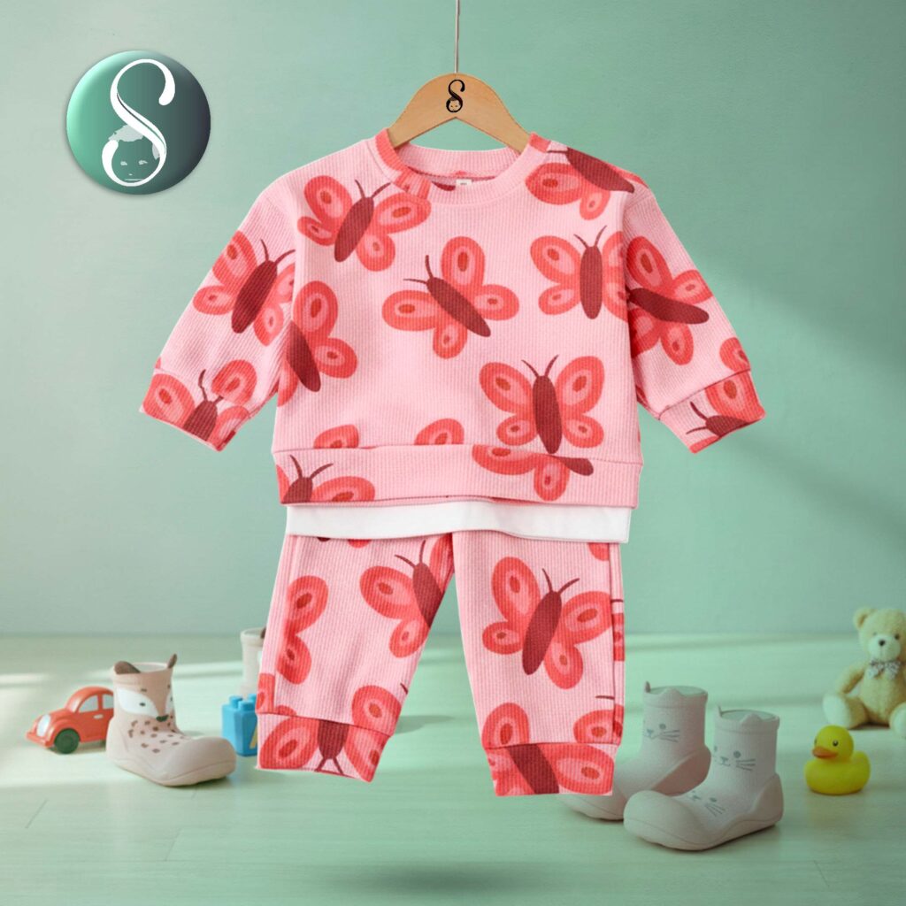 Baby Toddler Butterflies Pink Waffle 2-piece Set