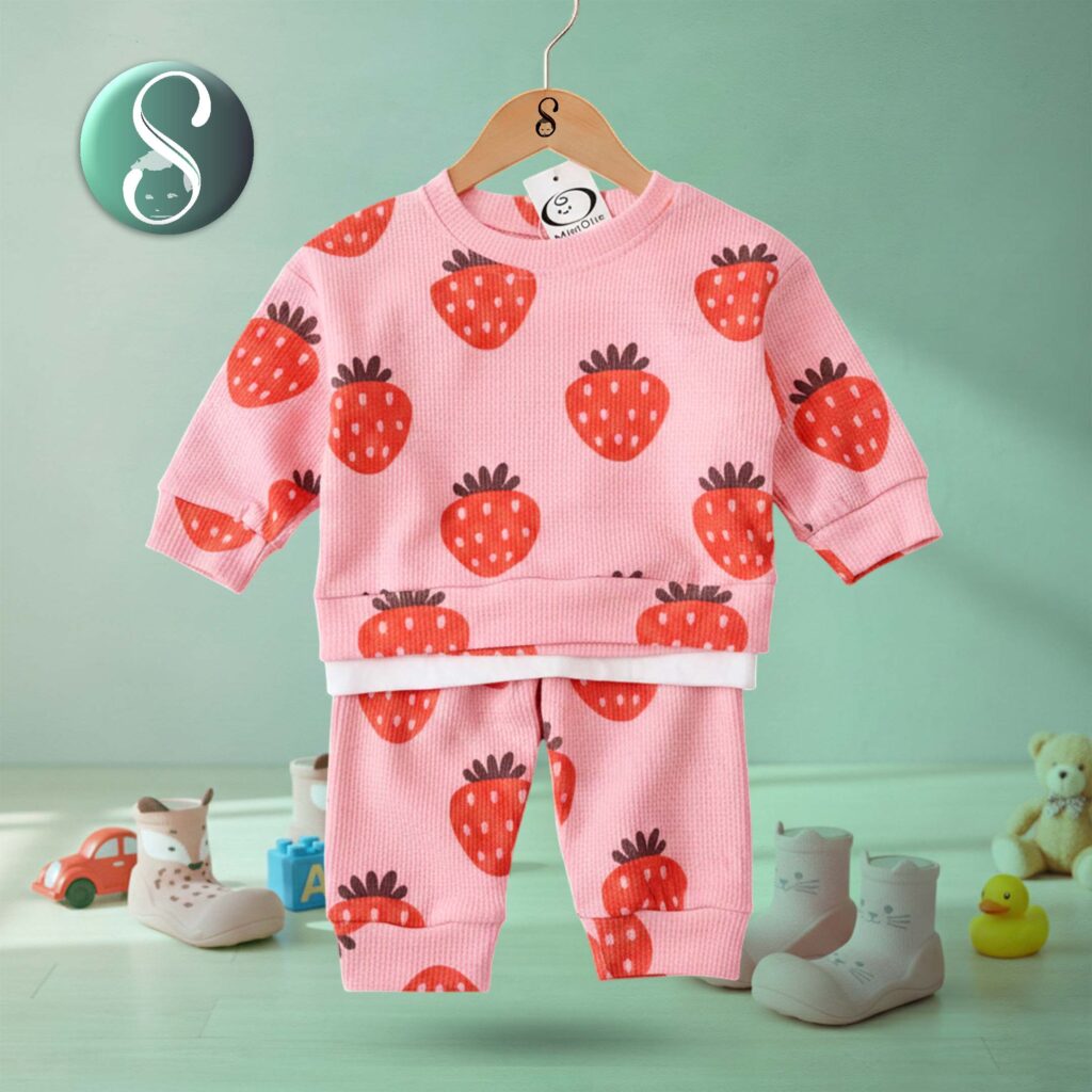 Baby Toddler Strawberry Pink Waffle 2-piece Set