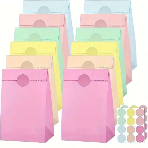 30pcs Light Mix Colors Kraft Paper Gift Bags (12.95X7.87X23.88cm)