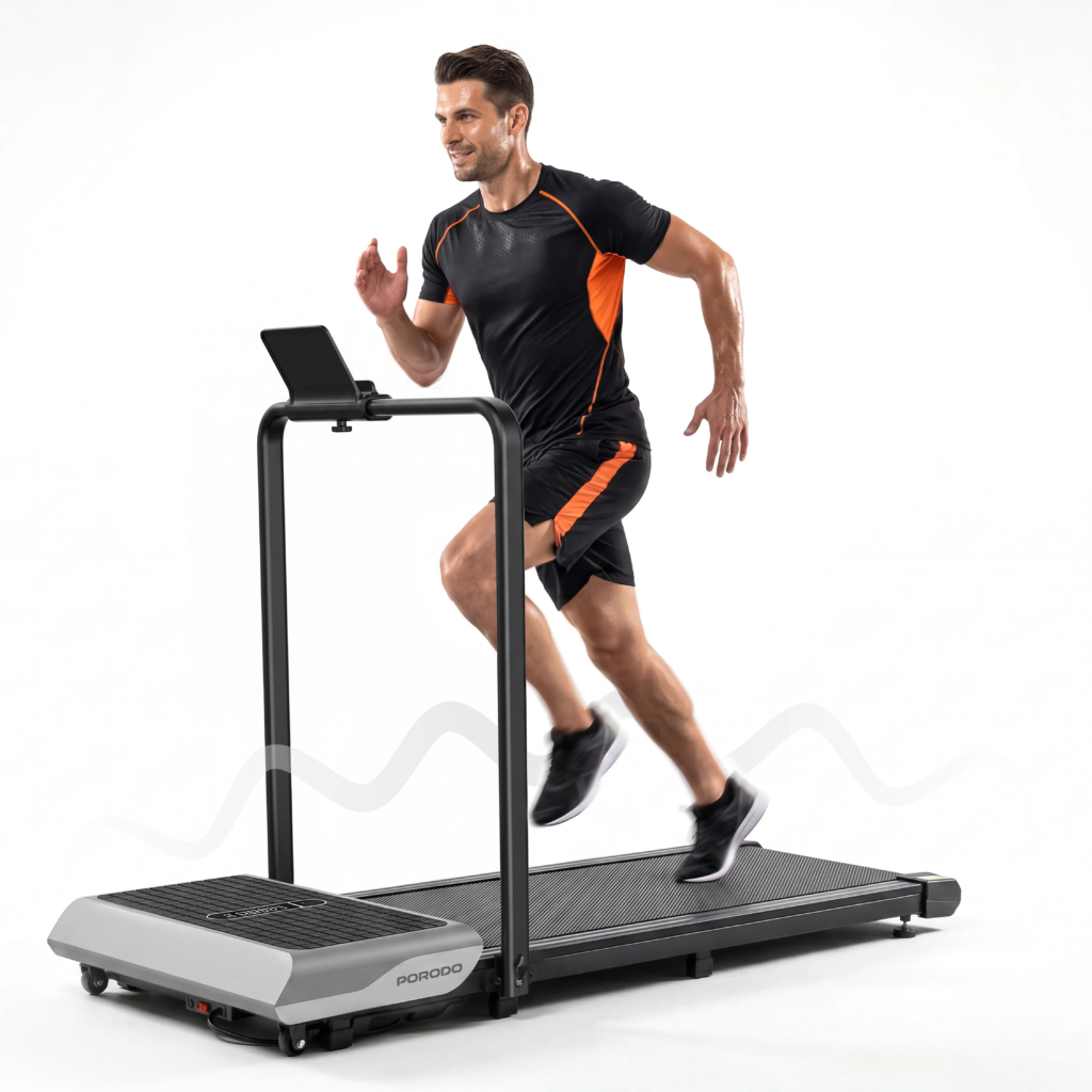 Porodo Dual Function Treadmill with Vibration Plate - Black